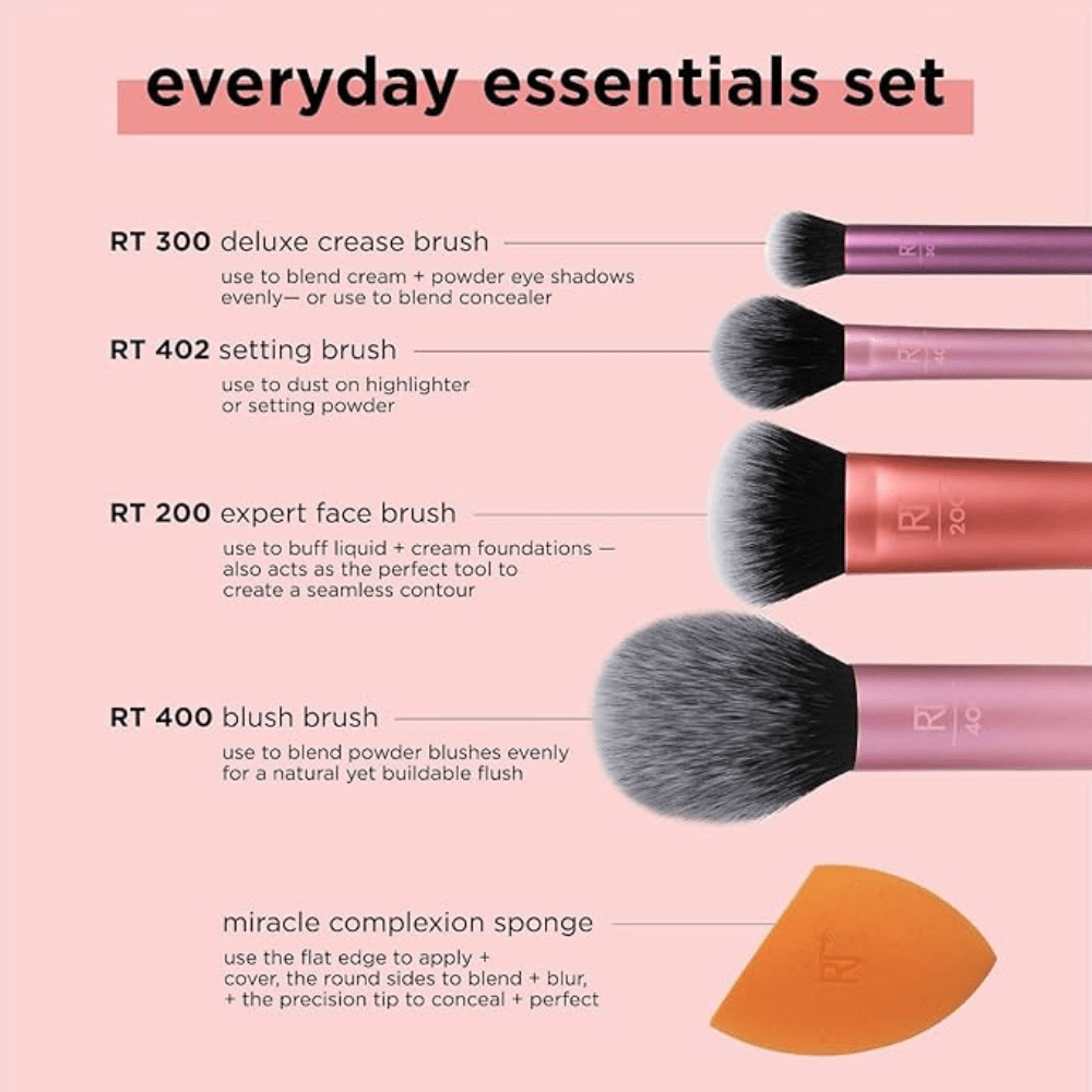 Real Techniques Everyday Essentials 5 - Piece Makeup Brush Set - EZ Routes LLC
