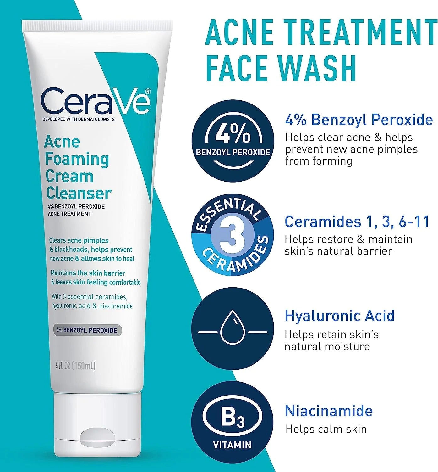 CeraVe Skin Care Set for Acne Treatment with Face Wash with Benzoyl Peroxide, Retinol Serum, AM Face Moisturizer with SPF & PM Face Moisturizer,5oz Cleanser + 1oz Serum + 2oz AM Lotion + 2oz PM Lotion - EZ Routes LLC