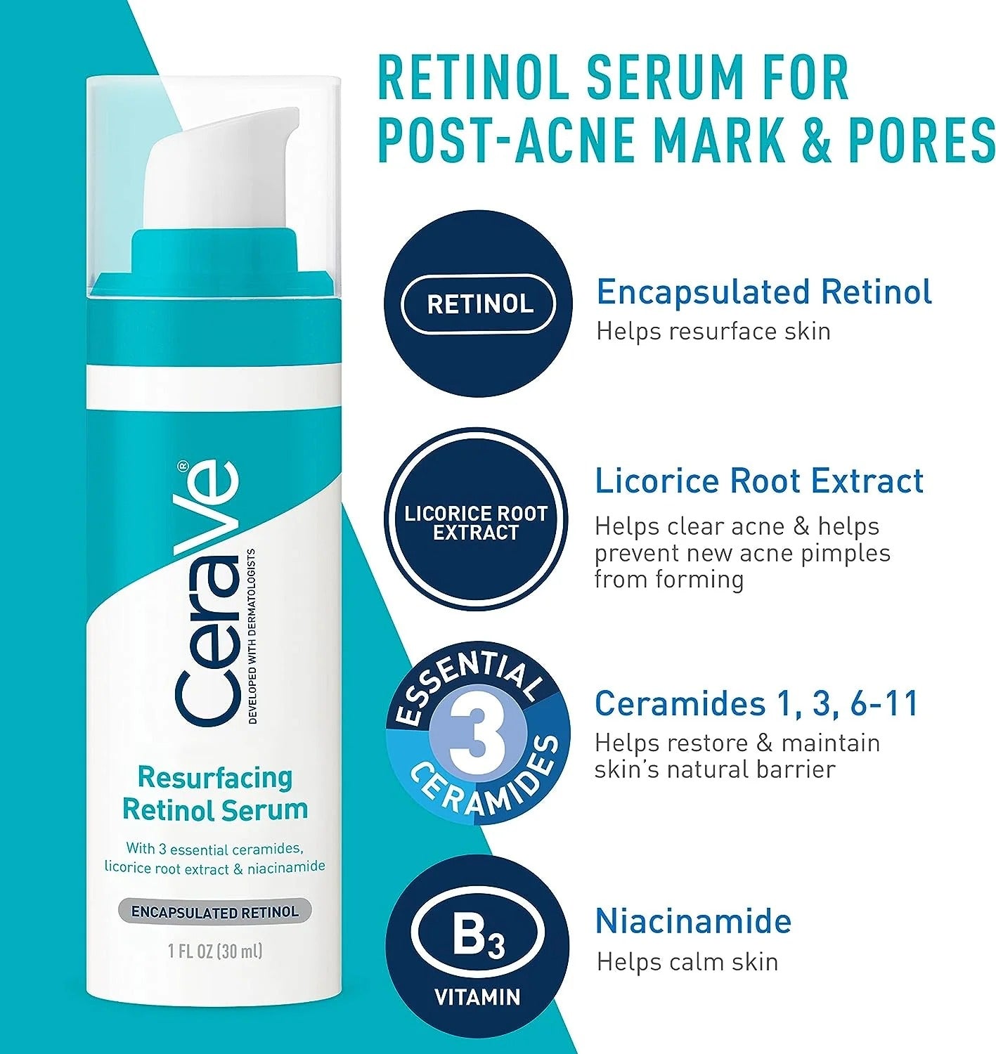 CeraVe Skin Care Set for Acne Treatment with Face Wash with Benzoyl Peroxide, Retinol Serum, AM Face Moisturizer with SPF & PM Face Moisturizer,5oz Cleanser + 1oz Serum + 2oz AM Lotion + 2oz PM Lotion - EZ Routes LLC