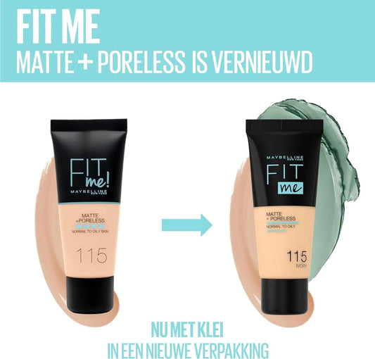 Maybelline New York Liquid Foundation, Matte & Poreless, Full Coverage and Blendable, Normal to Oily Skin, Fit Me, 115 Ivory - EZ Routes LLC